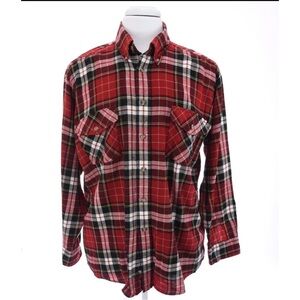 Towncraft Mens Acrylic Lightweight Flannel Button Down Shirt Red Christmas Sz L